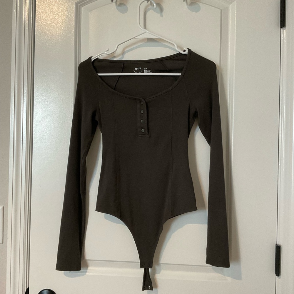 Aerie Dark Brown Long Sleeve Bodysuit